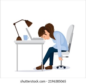 A young woman who is tired of working overtime in his office. Business life and a busy worker concepts.