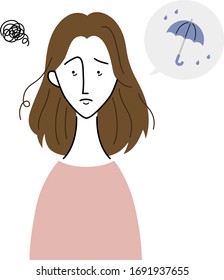 young woman whose hair is messy by humid weather