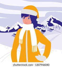 young woman with winter clothes