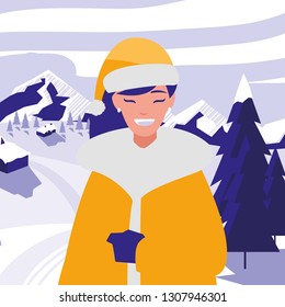 young woman with winter clothes
