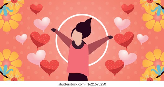 young woman with winter clothes and love season vector illustration design