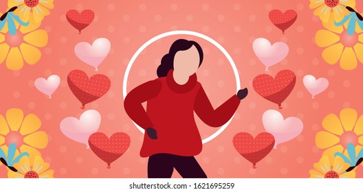 young woman with winter clothes and love season vector illustration design