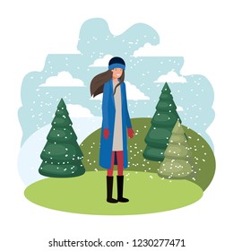 young woman with winter clothes and winter pines avatar character
