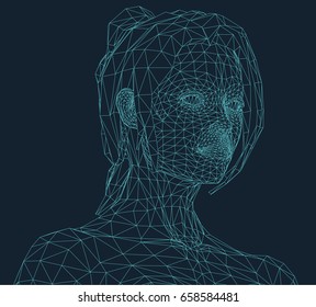 young woman in wire frame style