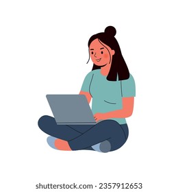 Young woman working at her office. Vector flat style cartoon  illustration