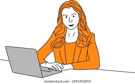 Young woman working at her office. Vector flat style cartoon illustration