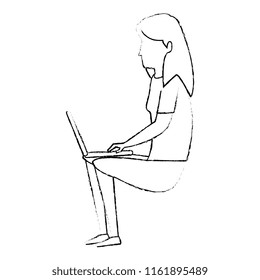 young woman working with laptop