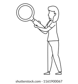 young woman working with magnifying glass