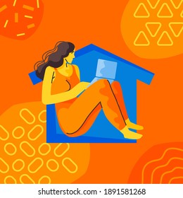 Young woman working remotely in comfort enviroment from his home on laptop computer