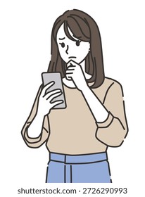Jovem mulher preocupada ao usar Smartphone