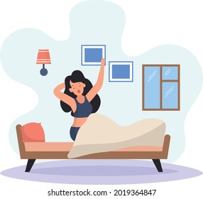 Young Woman Yawning While Waking Up Early In The Morning Concept, Sleepy Lady Stretching Back Vector Icon Design, Weekly holidays Activity Symbol, Week Rest Days Sign, Lazy weekend people illustration