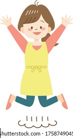 Young Woman In Yellow Apron Jumping In Air