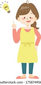 Young woman in yellow apron thinking idea with light