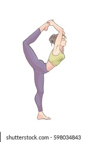 Young woman in yoga pose. Cartoon fitness character. Decorative Isolated vector illustration.
