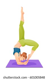 Young woman in yoga pose. Cartoon fitness character. Decorative Isolated vector illustration.