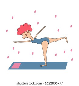 Young woman in yoga pose. Meditating girl vector illustration. cartoon character