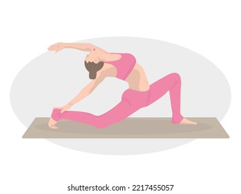 Young woman yoga pose. Meditation, health benefits for the body, mind and emotions. inception. Vector yoga illustration in flat style. Asana pastel pink color