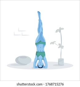 Young woman in yoga pose on floor. Spiritual practice, yoga and breathing exercise. Flat cartoon vector illustration.