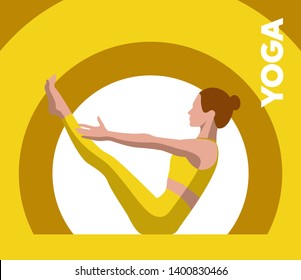 Young Woman Yoga Pose Practicing Vector Illustration. Yoga and Pilates Silhouette Illustration Flat Design