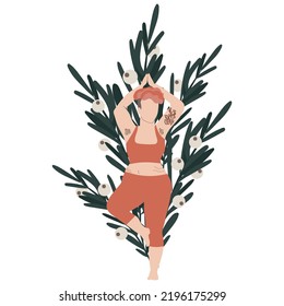 Young woman in yoga pose vector illustration.