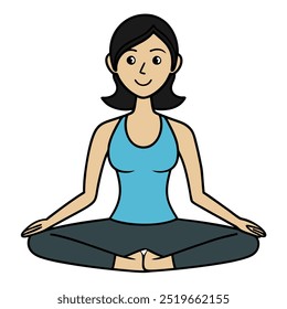 Young Woman Yoga Pose Vector.