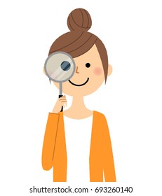 Young woman,mama,Magnifying glass