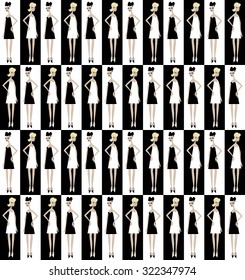 young womans black and white chess board style seamless background
