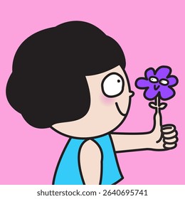 Young Woman's Flower Thumbs Up Concept Cartoon Character illustration