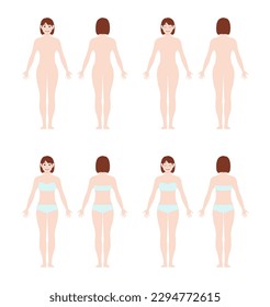 Conjunto de ilustraciones vectoriales de cuerpo completo de la joven