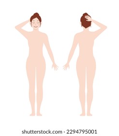 Ilustración vectorial del cuerpo completo de la joven (cierre de ojos)