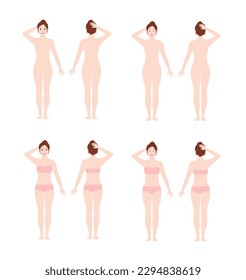Conjunto de ilustraciones vectoriales de cuerpo completo de la joven