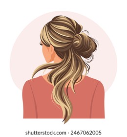 Peinado de mujer joven, vista trasera. Corte de pelo de mujer. Ilustración, póster, Clipart