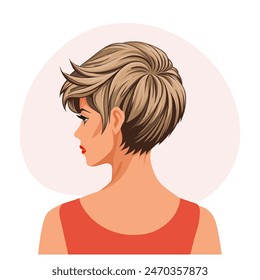 Young woman's hairstyle, back view. Women's haircut. Beauty and fashion. Illustration, poster, clipart