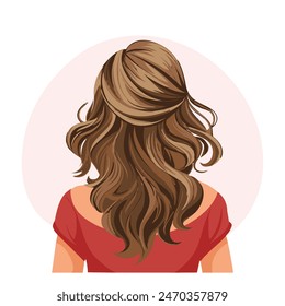 Peinado de mujer joven, vista trasera. Corte de pelo de mujer. Belleza y moda. Ilustración, póster, Clipart