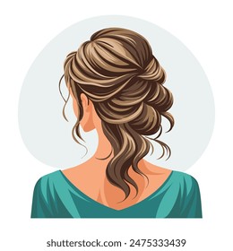 Young woman's hairstyle, back view. Women's haircut. Beauty and fashion. Illustration, poster, clipart