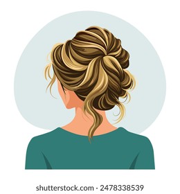 Young woman's hairstyle, back view. Women's haircut. Beauty and fashion. Illustration poster clipart