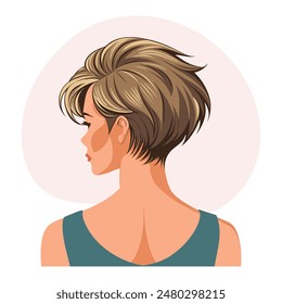 Young woman's hairstyle, back view. Women's haircut. Beauty and fashion. Illustration poster clipart