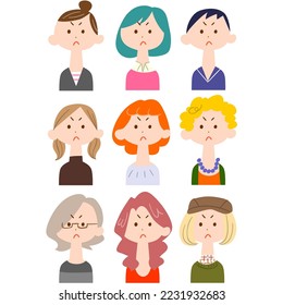 Young woman's illustration set 2 Angry face
