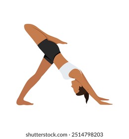 Young womanWoman doing Three Legged Downward Facing Dog Pose Variation or Tri Pada Adho Mukha Svanasana Variation Stacked. Flat vector illustration isolated on white background