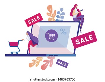 Young Women Actively Doing Profitable Shopping Online, Adding Desired Items to Cart, Paying, Buying Goods at Discounts in Sale, Not Living Home, Just Using Gadgets Like Laptop, Pad, or Phone