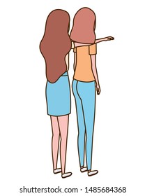 young women of back position on white background