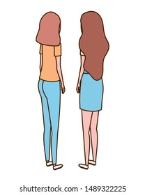 young women of back position on white background