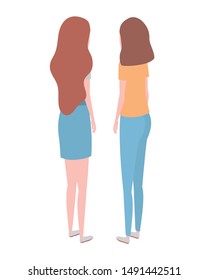 young women of back position on white background