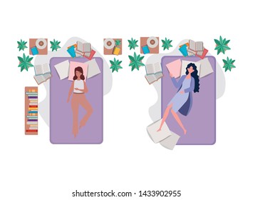 young women in bed with sleeping pose