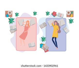 young women in bed with sleeping pose