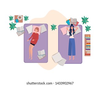 young women in bed with sleeping pose