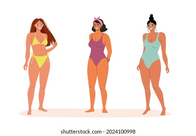 Young women in bikini isolated. Vector flat style cartoon  illustration