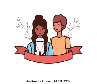 young women with branches and leaves background