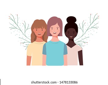 young women with branches and leaves background