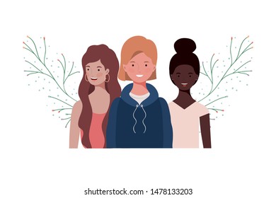 young women with branches and leaves background